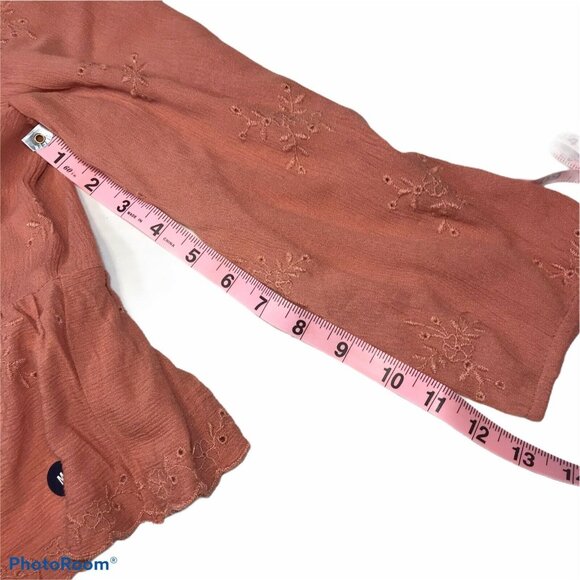 Hollister Womens Size Medium Blouse Embroidered Peplum Long Sleeve Rust New - Picture 10 of 12